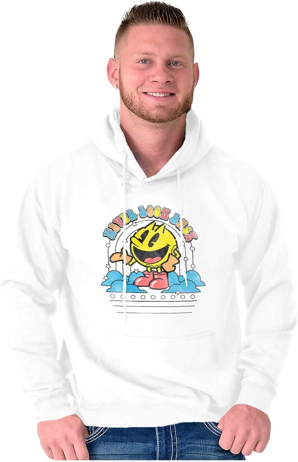 imageBrisco Brands PACMAN Retro Never Look Back Hoodie Sweatshirt Women MenWhite