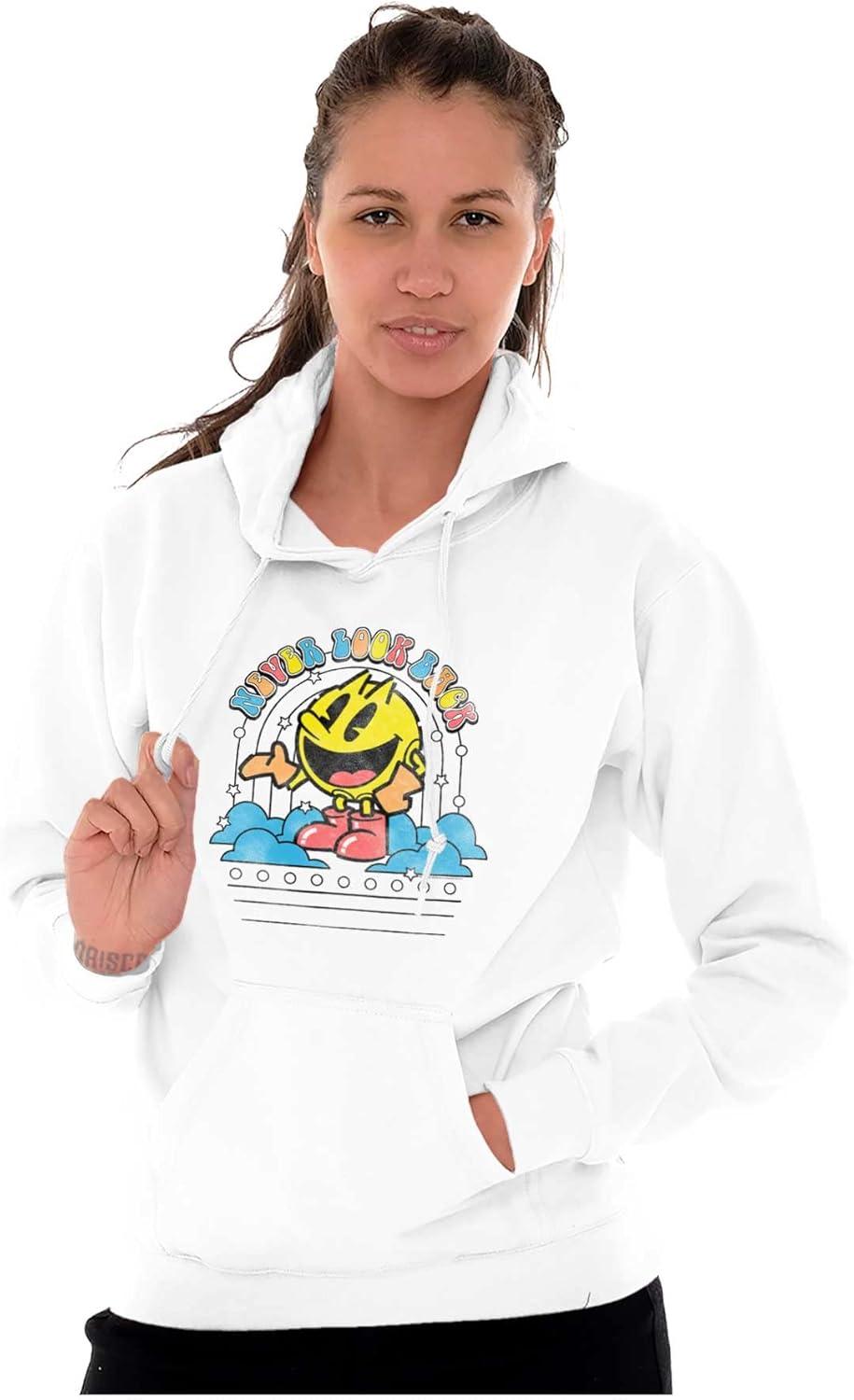 imageBrisco Brands PACMAN Retro Never Look Back Hoodie Sweatshirt Women MenWhite