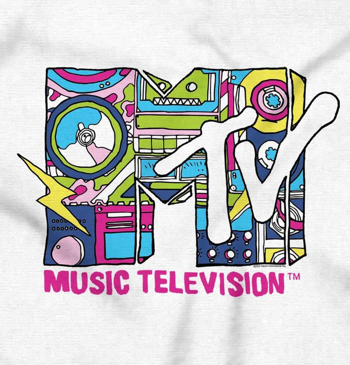 imageBrisco Brands Retro MTV Music Lightning Bolt Logo Baby Romper Boys or GirlsWhite