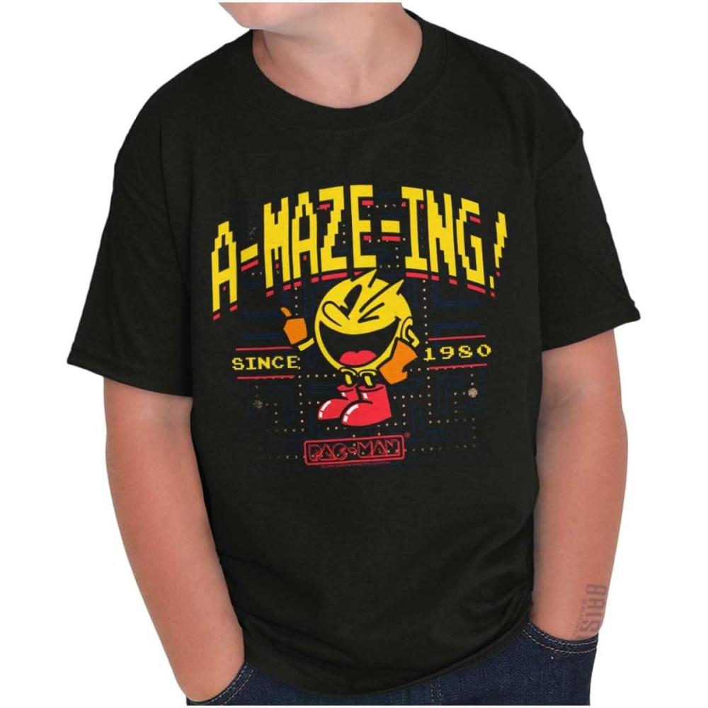 image1980 Arcade Game Pacman AMazeIng Crewneck T Shirts Boy GirlBlack