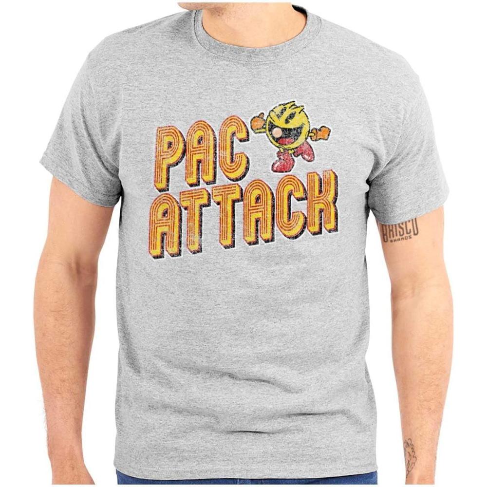 imageRetro Arcade Game Pacman Pac Attack Graphic T Shirt Men or WomenSport Grey