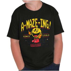 1980 Arcade Game Pacman A-Maze-Ing Crewneck T Shirts Boy Girl(Black)