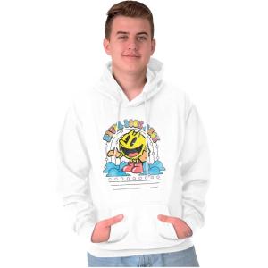 Brisco Brands PACMAN Retro Never Look Back Hoodie Sweatshirt Women Men(White)