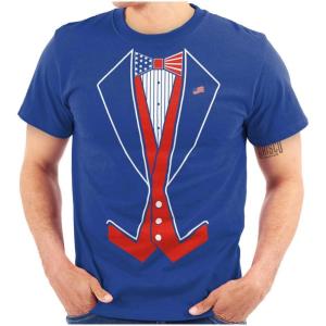 Brisco Brands Patriotic American Flag Print Tuxedo Mens Graphic T Shirt Tees(Royal)