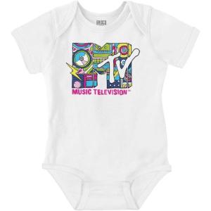 Brisco Brands Retro MTV Music Lightning Bolt Logo Baby Romper Boys or Girls(White)