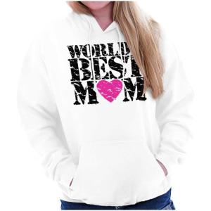 Brisco Brands Worlds Best Mom Cool Mother’s Day Hoodie Sweatshirt Women(White)