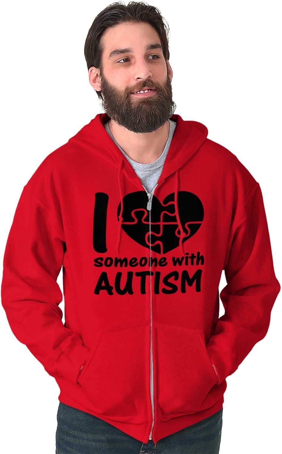imageBrisco Brands I Love Someone with Autism Puzzle Zip Up Hoodie Mens WomensRed