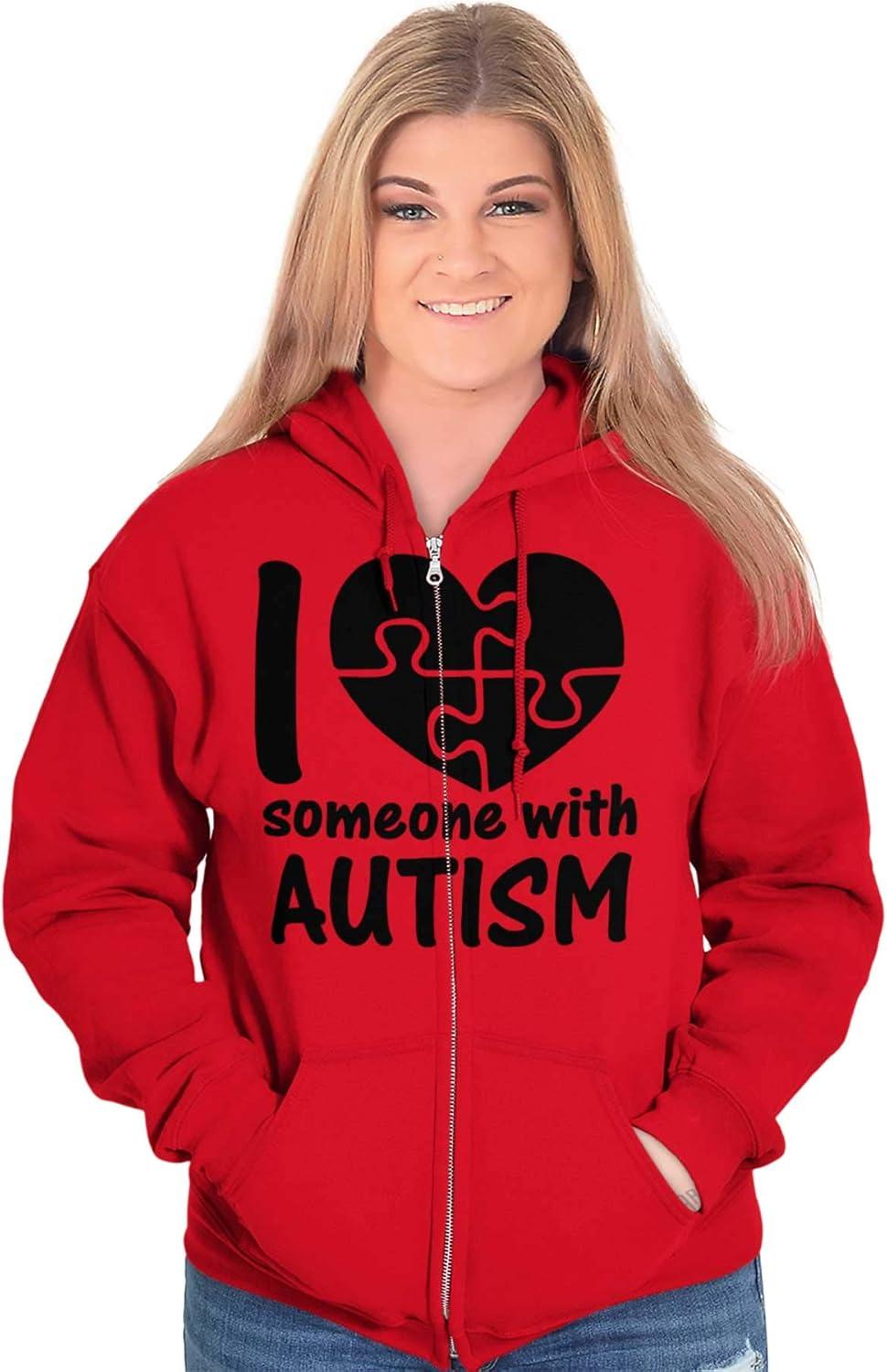 imageBrisco Brands I Love Someone with Autism Puzzle Zip Up Hoodie Mens WomensRed