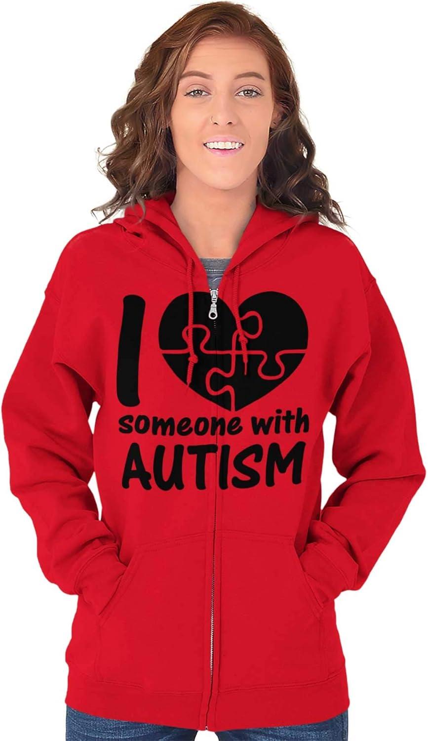 imageBrisco Brands I Love Someone with Autism Puzzle Zip Up Hoodie Mens WomensRed