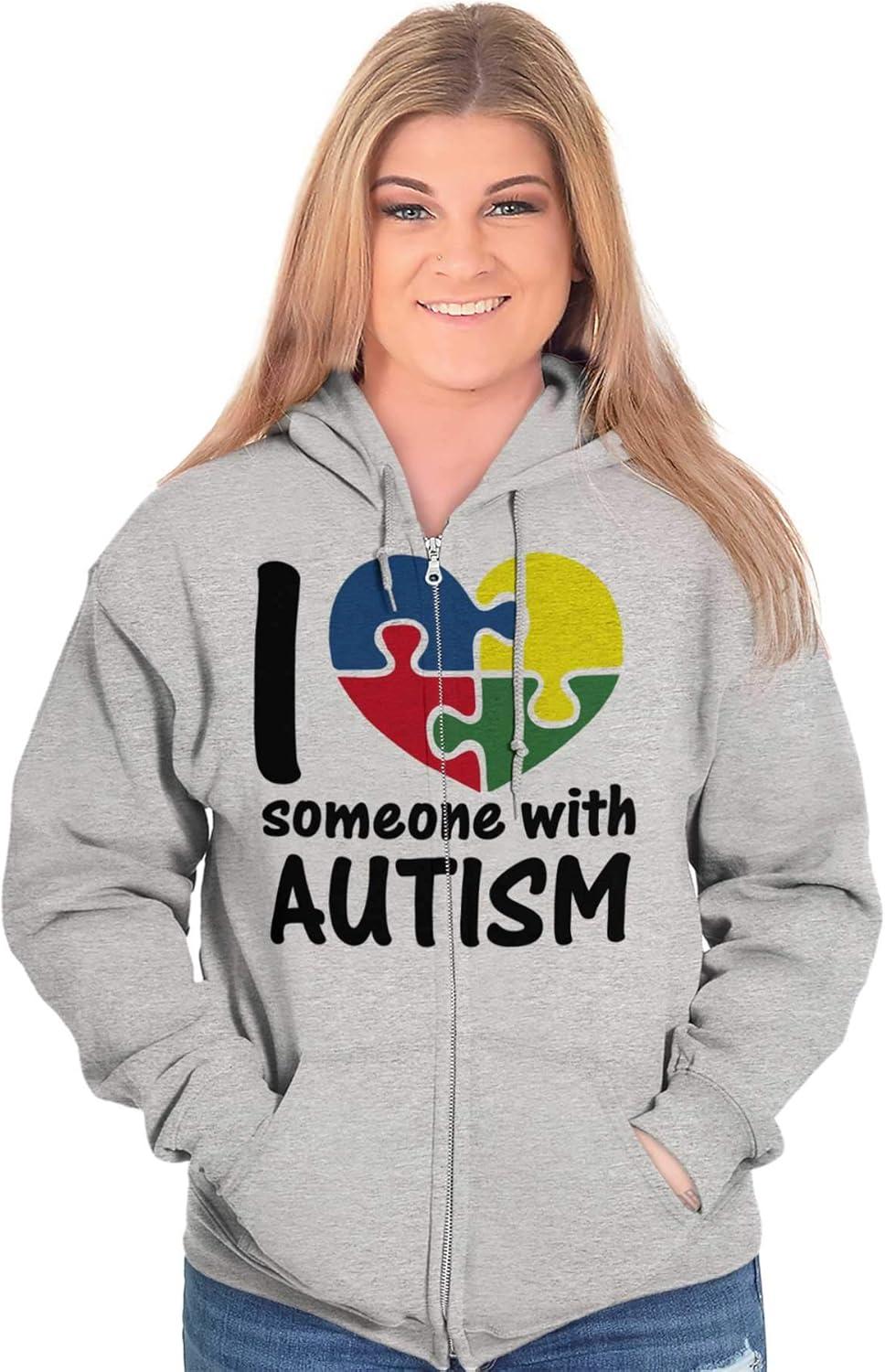 imageBrisco Brands I Love Someone with Autism Puzzle Zip Up Hoodie Mens WomensSport Grey
