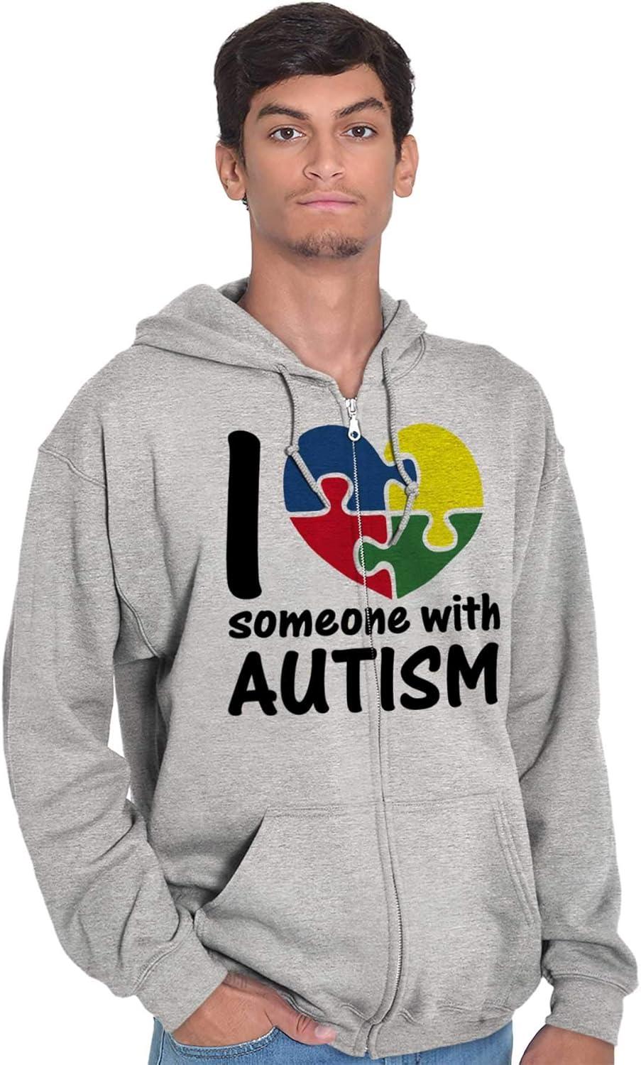 imageBrisco Brands I Love Someone with Autism Puzzle Zip Up Hoodie Mens WomensSport Grey