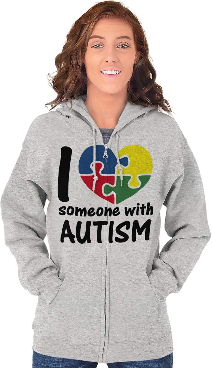 imageBrisco Brands I Love Someone with Autism Puzzle Zip Up Hoodie Mens WomensSport Grey