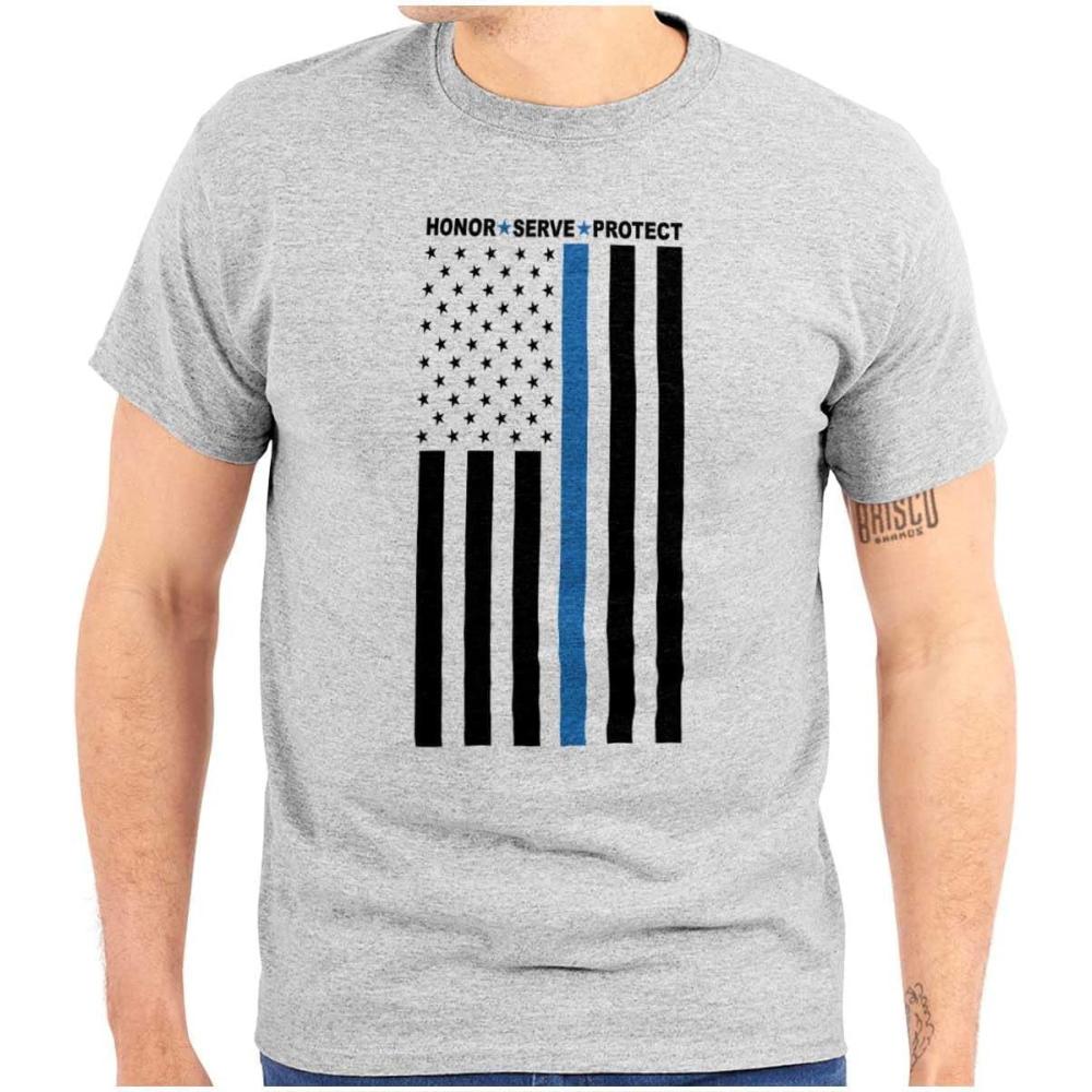 imageBrisco Brands Heroes Wear Blue Police Supporter Graphic T Shirt Men or WomenSport Grey