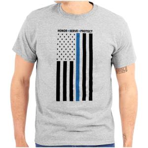 Brisco Brands Heroes Wear Blue Police Supporter Graphic T Shirt Men or Women(Sport Grey)
