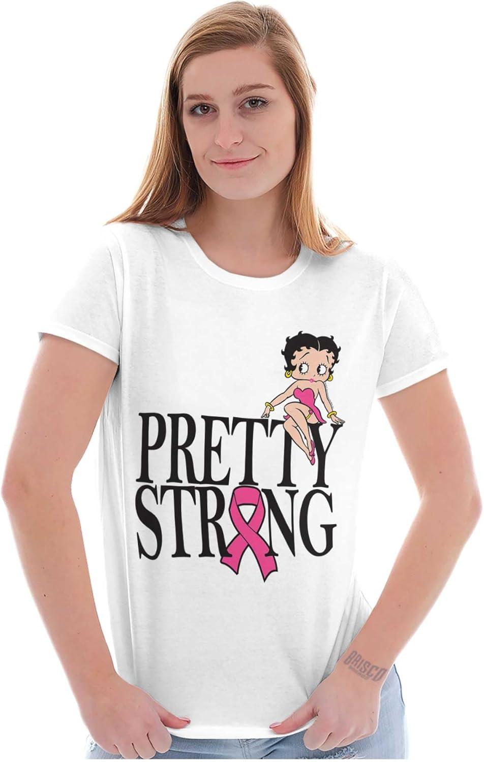imageBrisco Brands Breast Cancer Betty Pretty Strong Womens Slim Fit Graphic TeeWhite