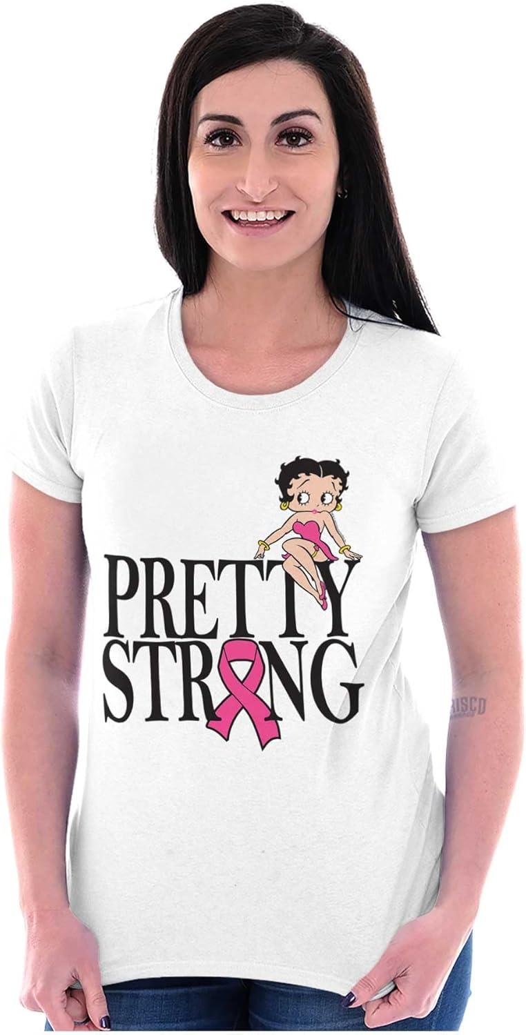 imageBrisco Brands Breast Cancer Betty Pretty Strong Womens Slim Fit Graphic TeeWhite