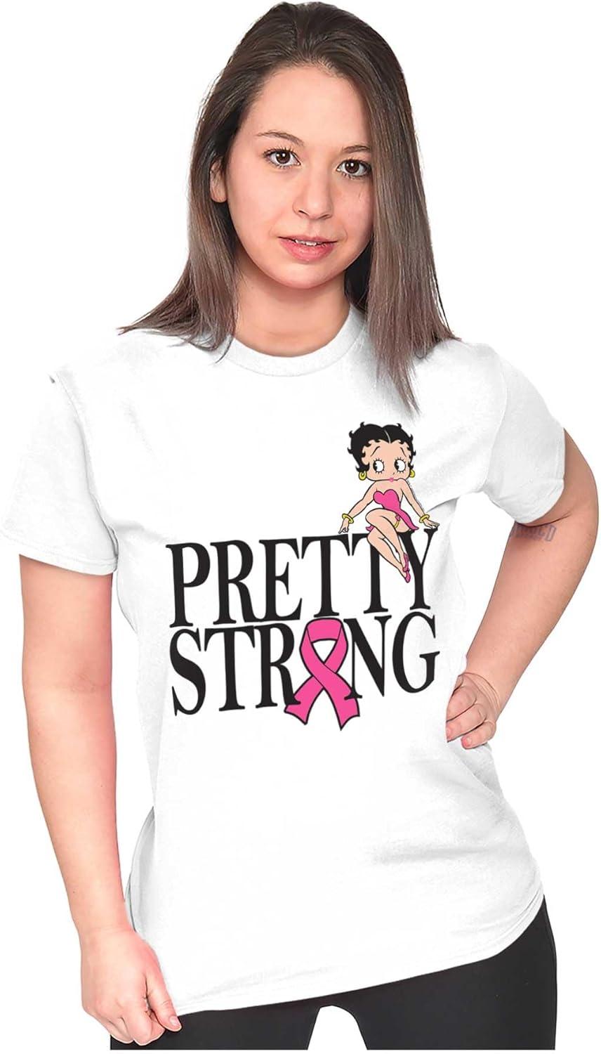 imageBrisco Brands Breast Cancer Betty Pretty Strong Womens Slim Fit Graphic TeeWhite