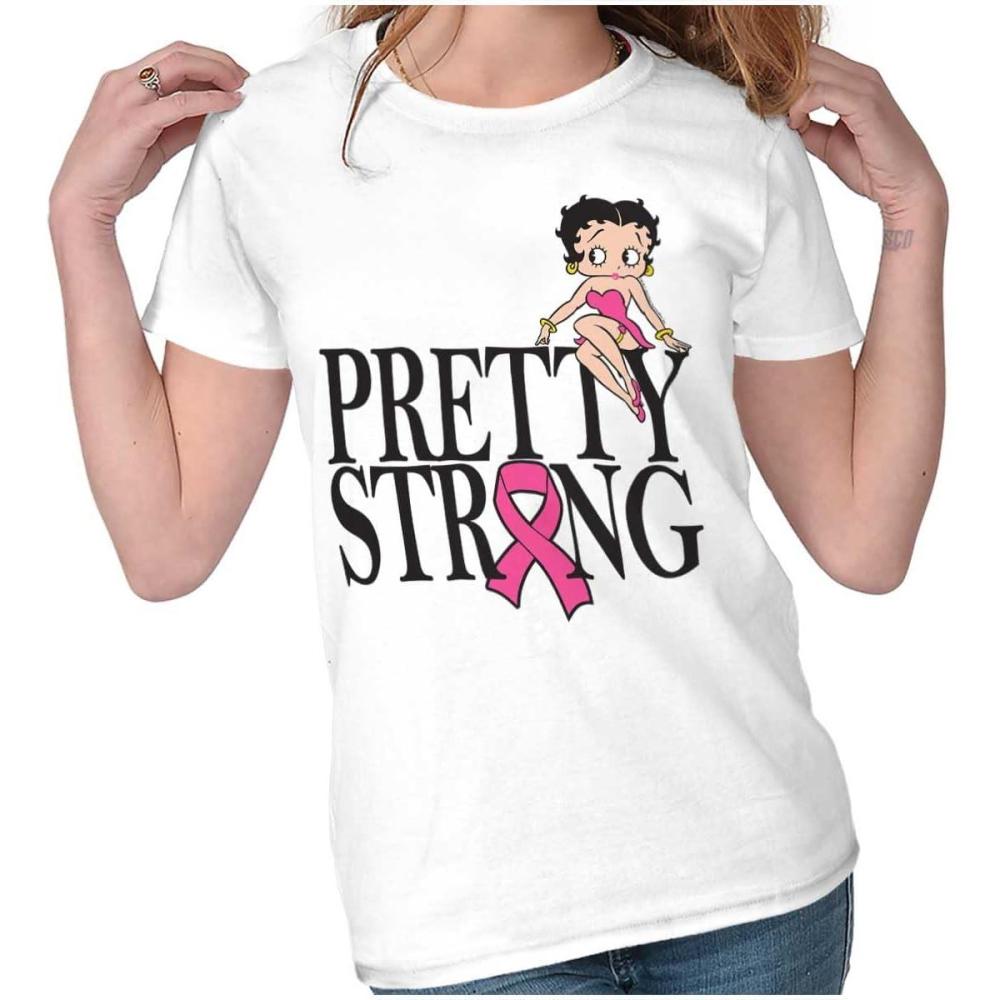 imageBrisco Brands Breast Cancer Betty Pretty Strong Womens Slim Fit Graphic TeeWhite