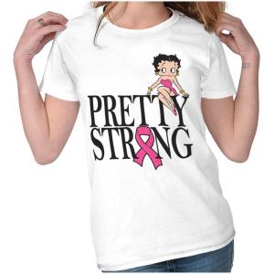 Brisco Brands Breast Cancer Betty Pretty Strong Womens Slim Fit Graphic Tee(White)