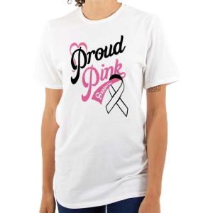 Proud Pink Breast Cancer Supporter Womens Graphic T Shirt Tees(White)
