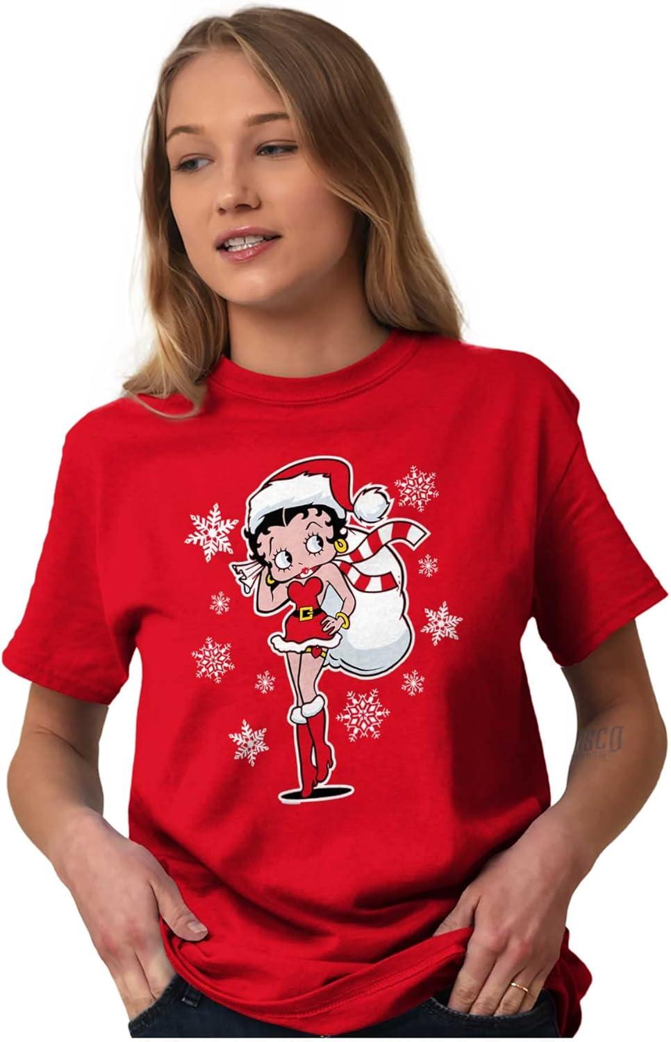imageBetty Boop Christmas Holiday Cute Womens Graphic T Shirt TeesRed