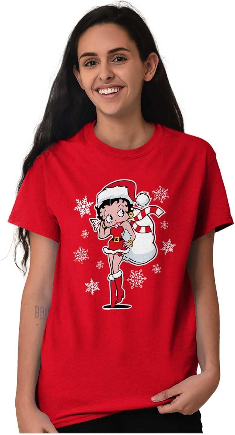 imageBetty Boop Christmas Holiday Cute Womens Graphic T Shirt TeesRed