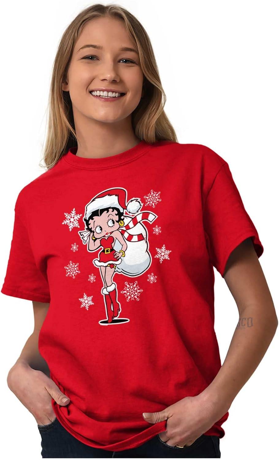 imageBetty Boop Christmas Holiday Cute Womens Graphic T Shirt TeesRed