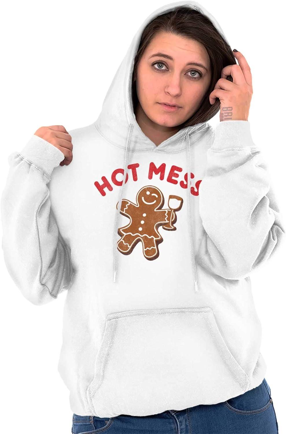 imageBrisco Brands Christmas Wino Hot Mess Gingerbread Hoodie Sweatshirt WomenWhite