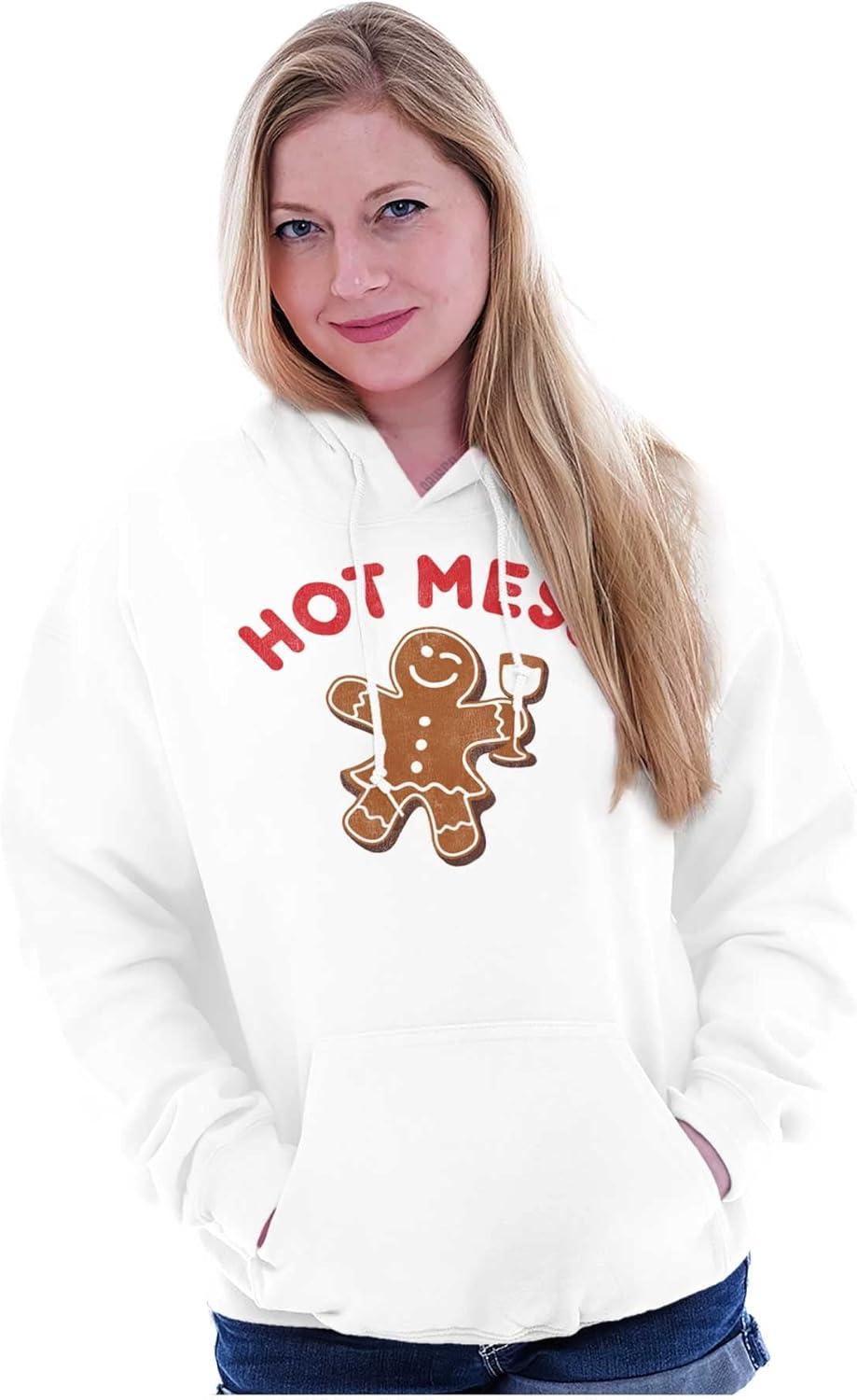 imageBrisco Brands Christmas Wino Hot Mess Gingerbread Hoodie Sweatshirt WomenWhite