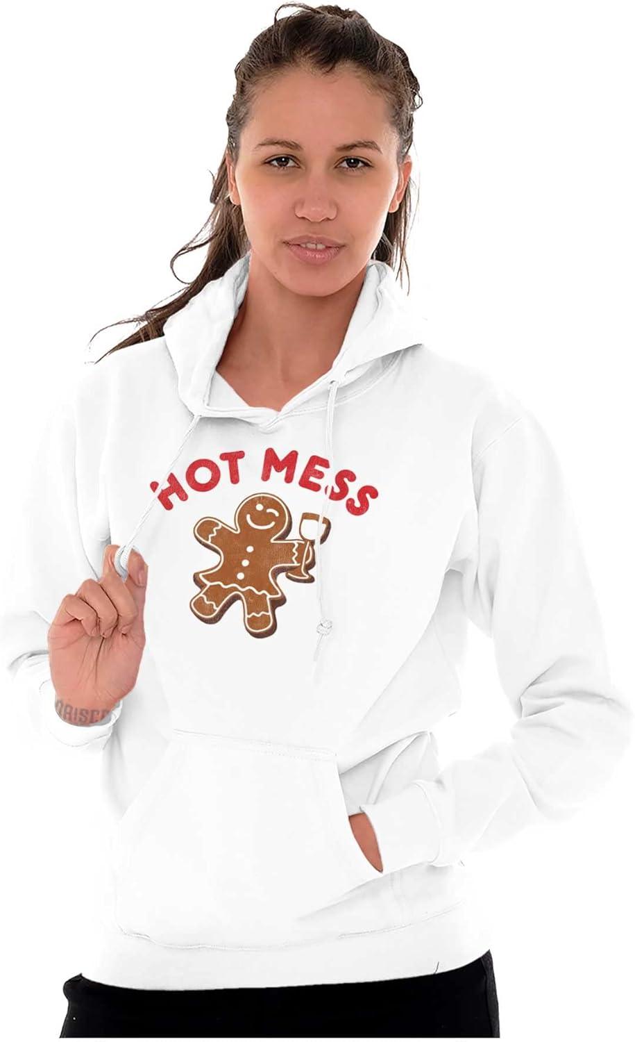 imageBrisco Brands Christmas Wino Hot Mess Gingerbread Hoodie Sweatshirt WomenWhite