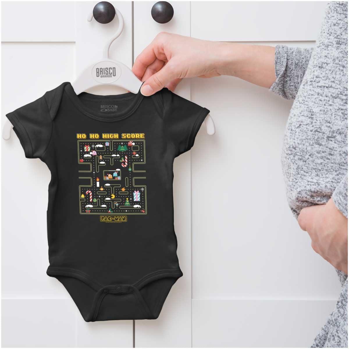 imageBrisco Brands PACMAN Christmas Maze Video Game Baby Romper Boys or GirlsBlack
