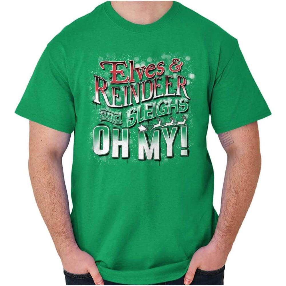 imageXmas Elves Reindeer Sleighs Oh My Graphic T Shirt Men or Women Irish Green