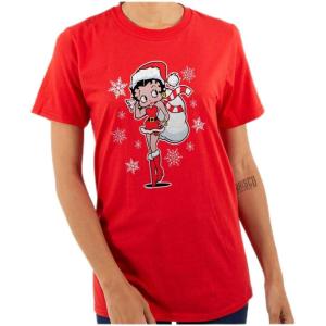 Betty Boop Christmas Holiday Cute Womens Graphic T Shirt Tees(Red)