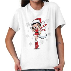 Betty Boop Christmas Holiday Cute Womens Graphic T Shirt Tees(White)