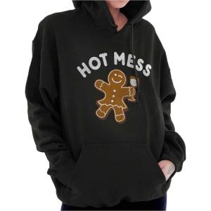 Brisco Brands Christmas Wino Hot Mess Gingerbread Hoodie Sweatshirt Women(Black)