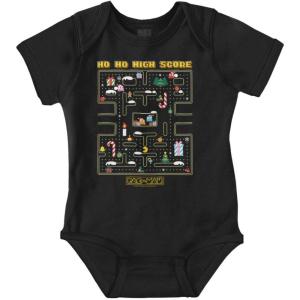 Brisco Brands PACMAN Christmas Maze Video Game Baby Romper Boys or Girls(Black)