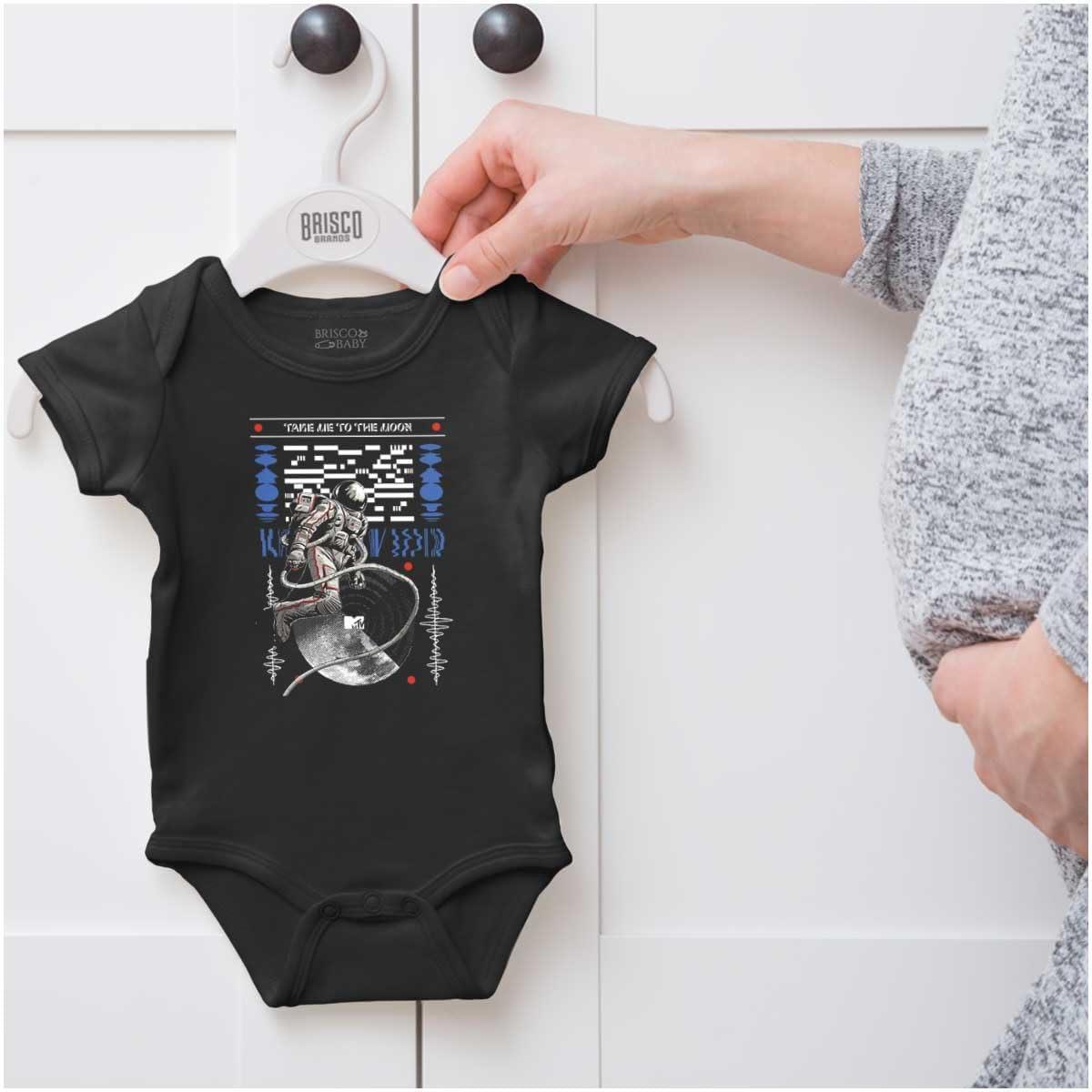 imageBrisco Brands MTV Logo Spaceman Take Me to the Moon Baby Romper Boys or GirlsBlack