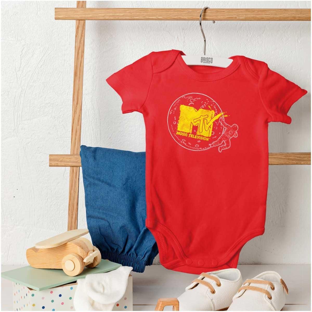 imageBrisco Brands Retro MTV Logo Moon Man Graffiti Baby Romper Boys or GirlsRed
