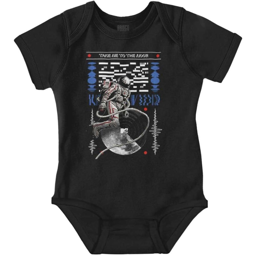 imageBrisco Brands MTV Logo Spaceman Take Me to the Moon Baby Romper Boys or GirlsBlack