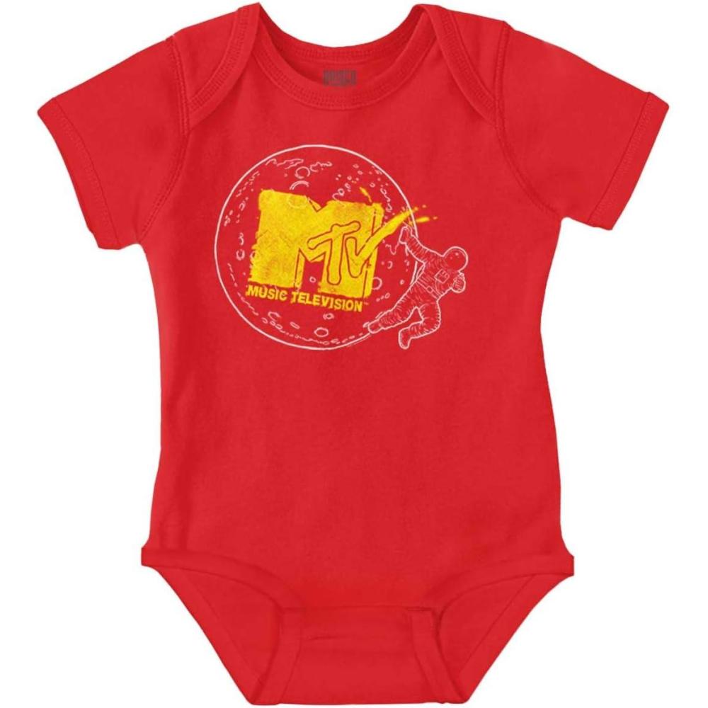 imageBrisco Brands Retro MTV Logo Moon Man Graffiti Baby Romper Boys or GirlsRed