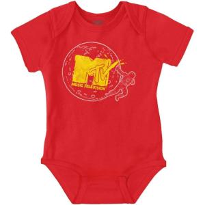Brisco Brands Retro MTV Logo Moon Man Graffiti Baby Romper Boys or Girls(Red)