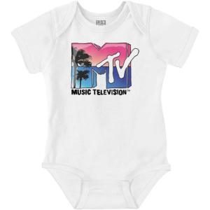 Brisco Brands Retro MTV Palm Tree Paradise Logo Baby Romper Boys or Girls(White)