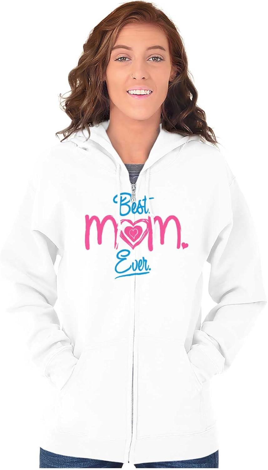 imageBrisco Brands Cute Sweet Mothers Day Best Mom Ever Zip Hoodie Sweatshirt WomenWhite
