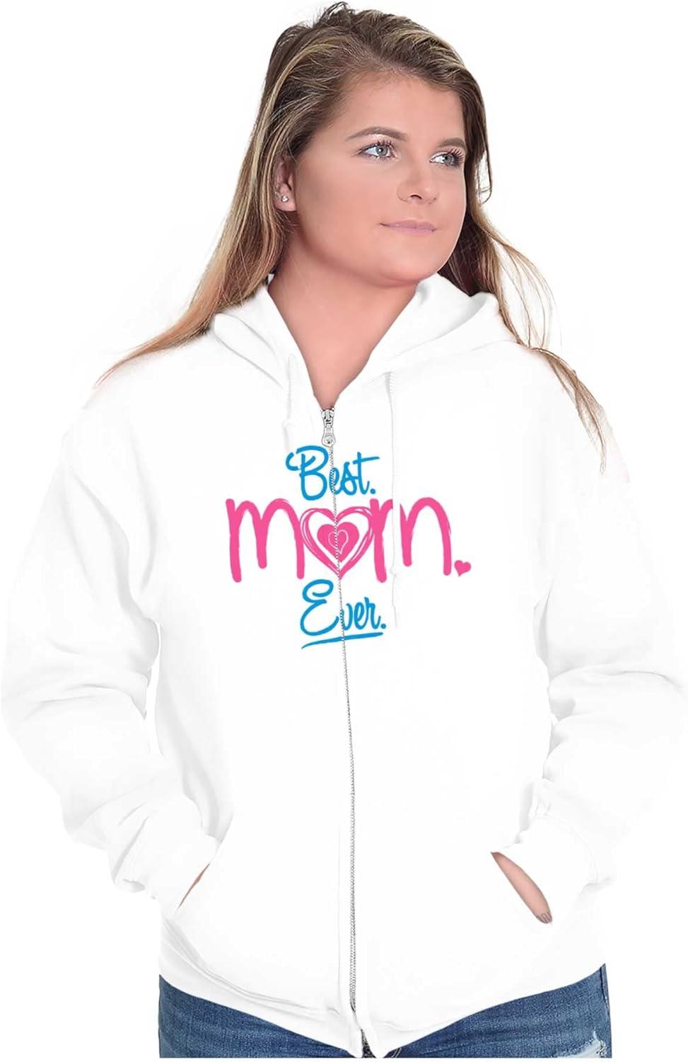 imageBrisco Brands Cute Sweet Mothers Day Best Mom Ever Zip Hoodie Sweatshirt WomenWhite