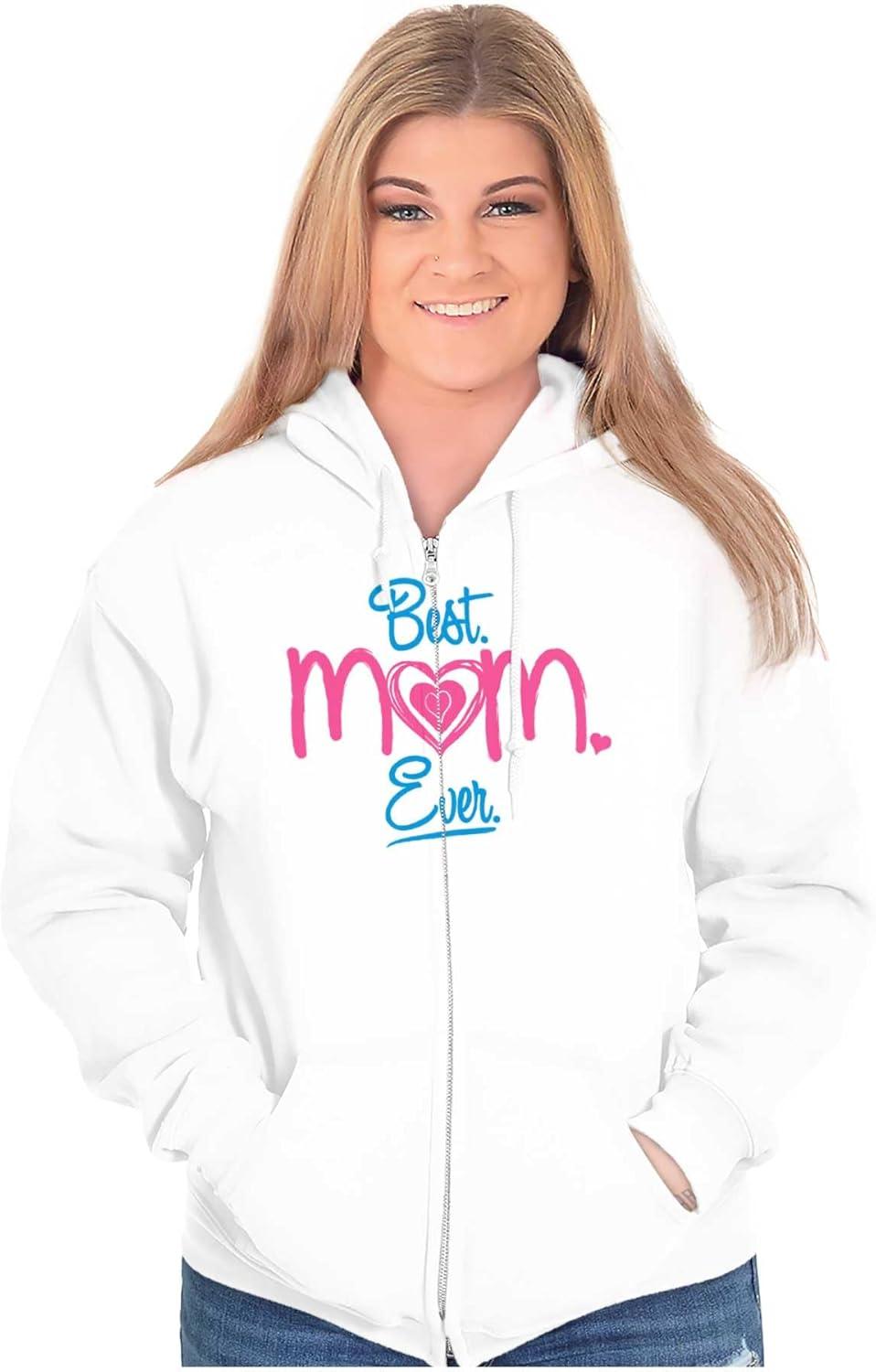 imageBrisco Brands Cute Sweet Mothers Day Best Mom Ever Zip Hoodie Sweatshirt WomenWhite