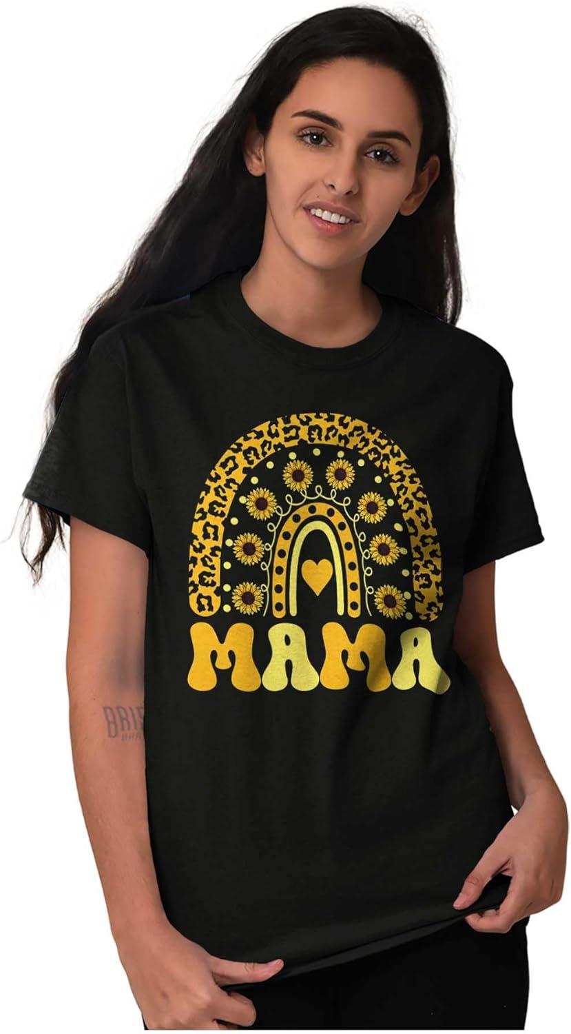 imageMothers Day Funny Mom Floral Mama Graphic Tee Shirt for WomenBlack Sunflower Mama