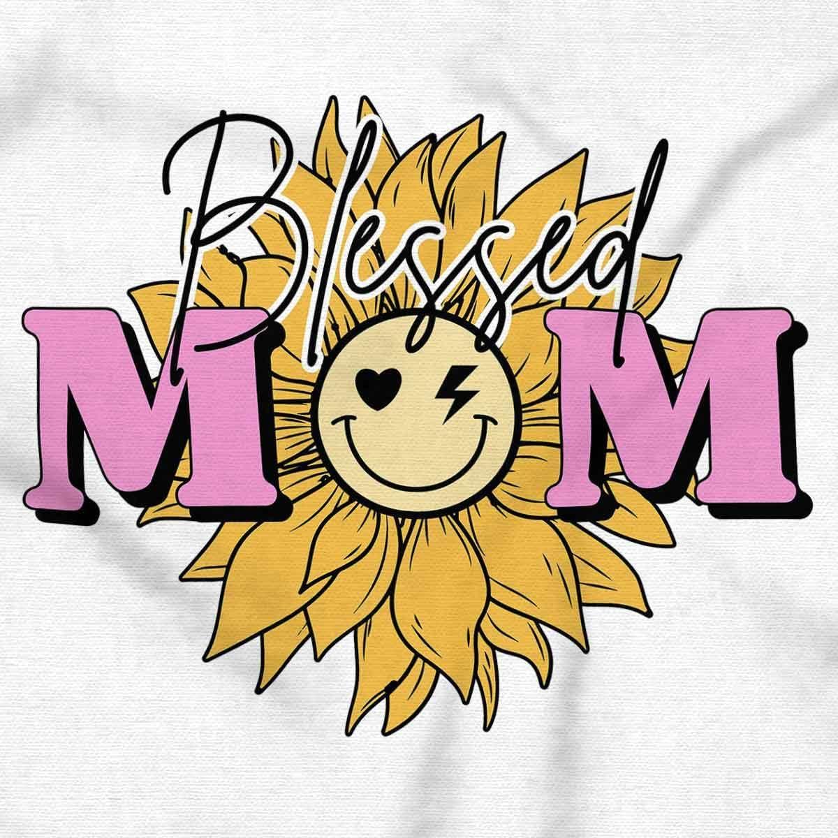 imageMothers Day Funny Mom Floral Mama Graphic Tee Shirt for WomenWhite Blessed Mom Face