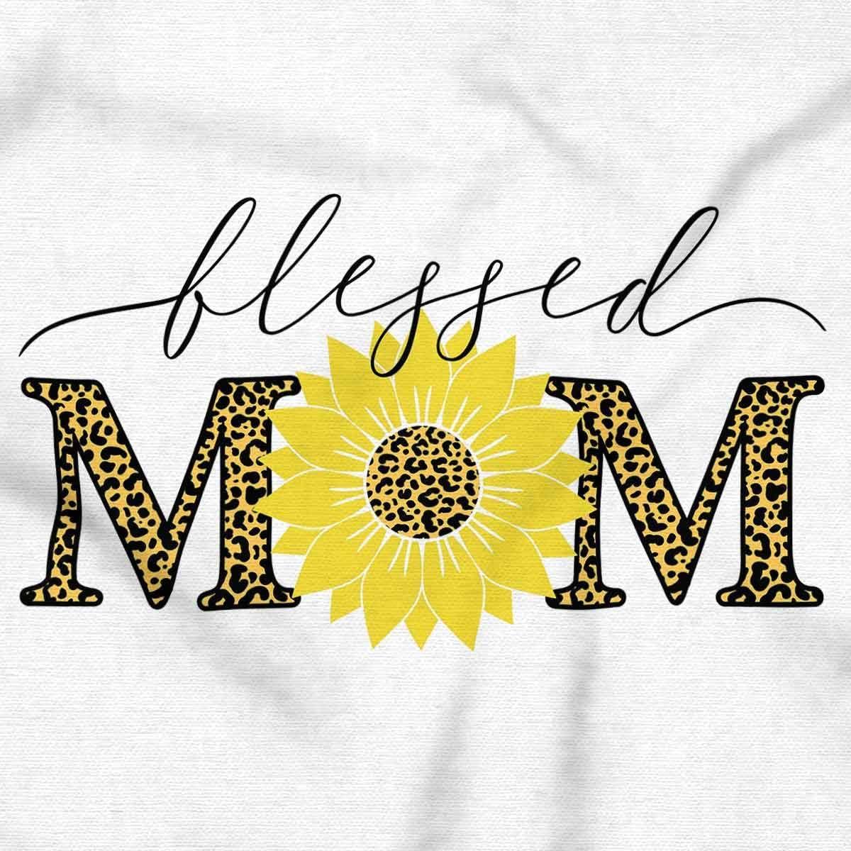 imageMothers Day Funny Mom Floral Mama Graphic Tee Shirt for WomenWhite Blessed Mom Sunflower