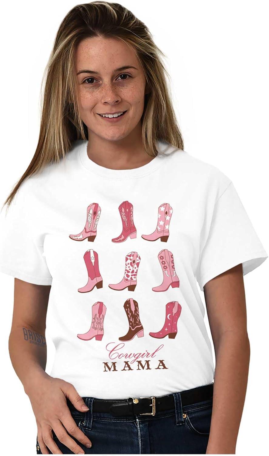 imageMothers Day Funny Mom Floral Mama Graphic Tee Shirt for WomenWhite Cowgirl Mama
