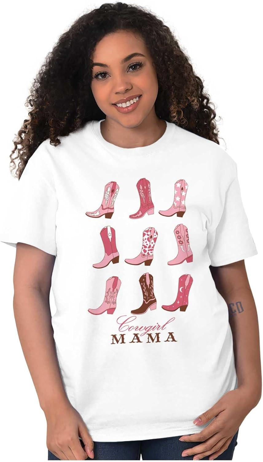 imageMothers Day Funny Mom Floral Mama Graphic Tee Shirt for WomenWhite Cowgirl Mama